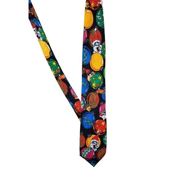 LOONEY TUNES Mania Vintage1993 Neck Tie Christmas Bugs Bunny Daffy Tweety Taz - Picture 2 of 4